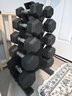 CAP Rubber Coated Hex Dumbbell Set with Storage Rack | 150 lb, Space-Saving Vertical Compact Storage for Home Gym Strength Training