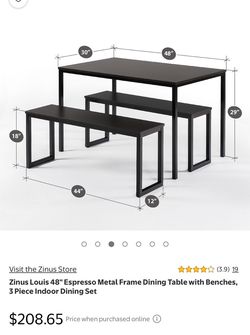 Zinus 3-piece dinning table and bench set