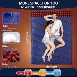 Double Sleeping Bag Adults Kids Camping, XL Queen Size Sleeping Bag for All Seasons
