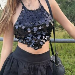 🖤EDIKTED Caelia Sequin Halter Crop Top