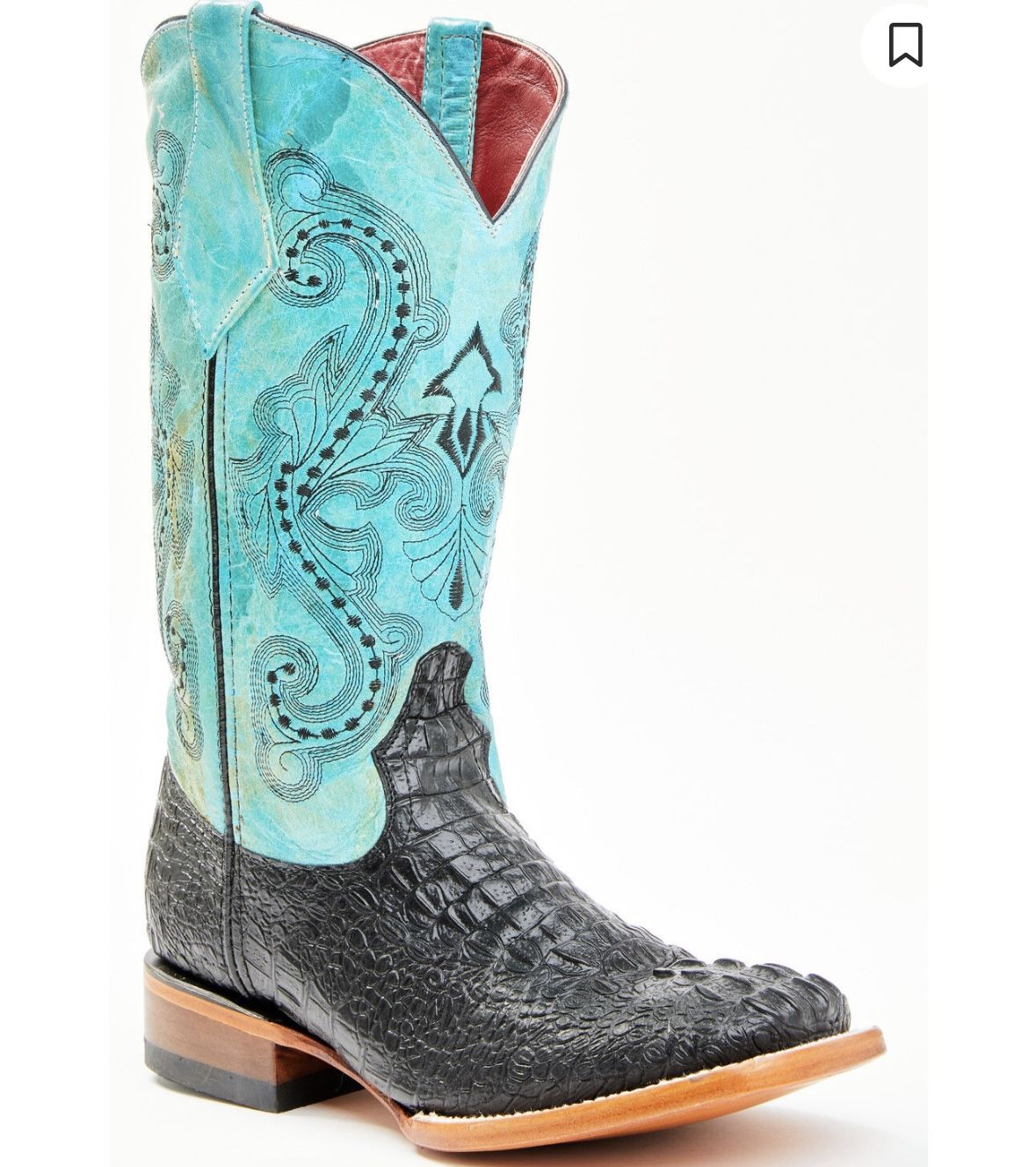 Ferrini Ladies Print Caiman Tail Square Toe Teal Turquoise Genuine Leather Cowgirl Western Boot - Women’s Size 9. 🤠🐴🐊