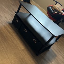Small Black Coffee Table With Canvas Storage Bins 