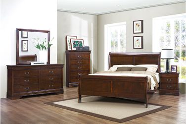 Brand new full or queen sleigh bedframe + dresser + mirror + nightstand 4PCs set