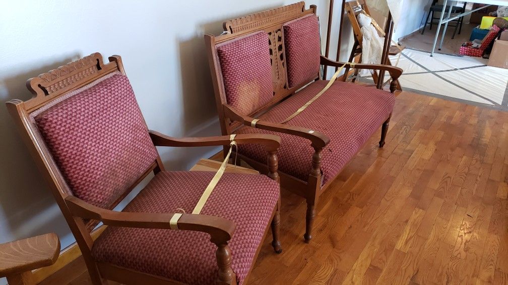 Victorian Eastlake Chair & Loveseat