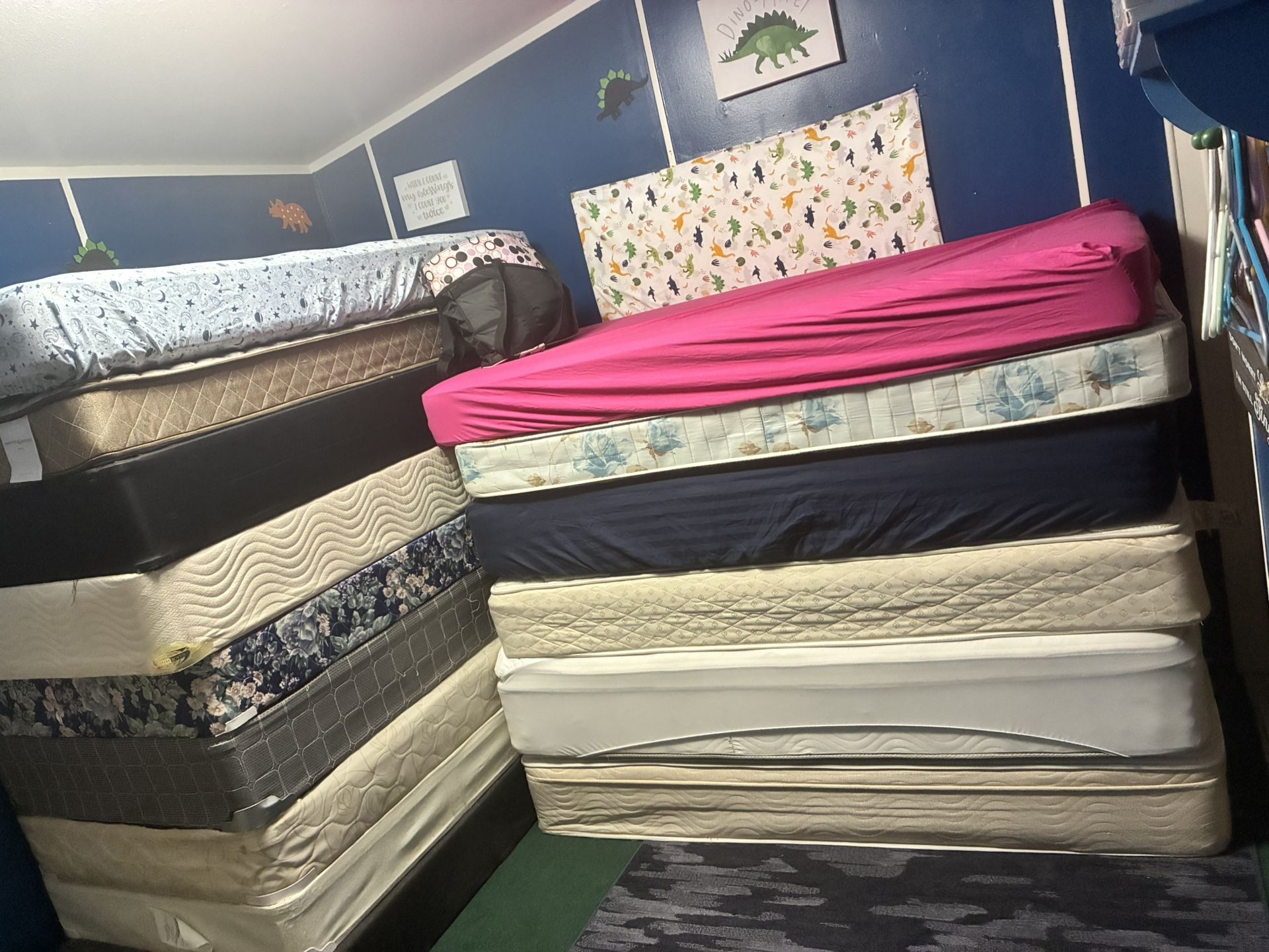 $280/$360/$425–Twin mattresses and box springs (5 available) Metal frames are sold separately. ——(USED NOT NEW) for seriously interested people only-m