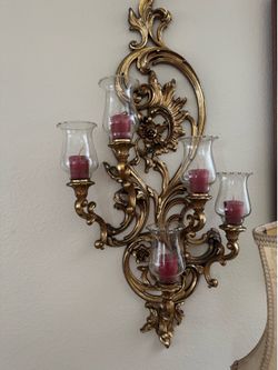 2 Vintage syroco 5 am wall candle