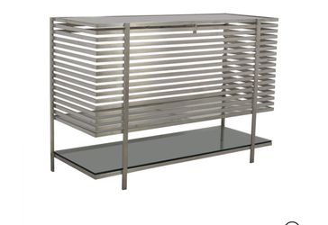 VINTAGE BRUSHED STAINLESS STEEL BAR CONSOLE