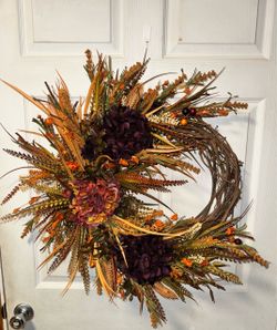 🍂Handmade Moody Fall Grapevine Wreath | Burgundy & Rust Florals