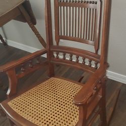 Walnut Stick And Ball Arm Rocker With Caned Seat