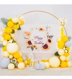Round Backdrop Stand 8FT Gold Wedding Arch Metal Circle Balloon Arch Stand for Birthday Party Wedding Bridal Shower Anniversary Ceremony