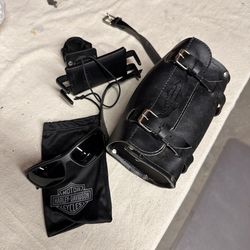Harley Davidson Handlebar Leather Bag, Sunglasses & Cell Phone Holder