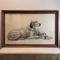 Setters Resting By Leon Danchin - Signed Original Etching