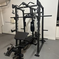 Vesta Fitness Smith Machine 2001 w/Bench Attachment | 230lb Bumpers Weights | 7ft Olympic Bar | Fitness | Gym Equipment | FREE DELIVERY🚚 