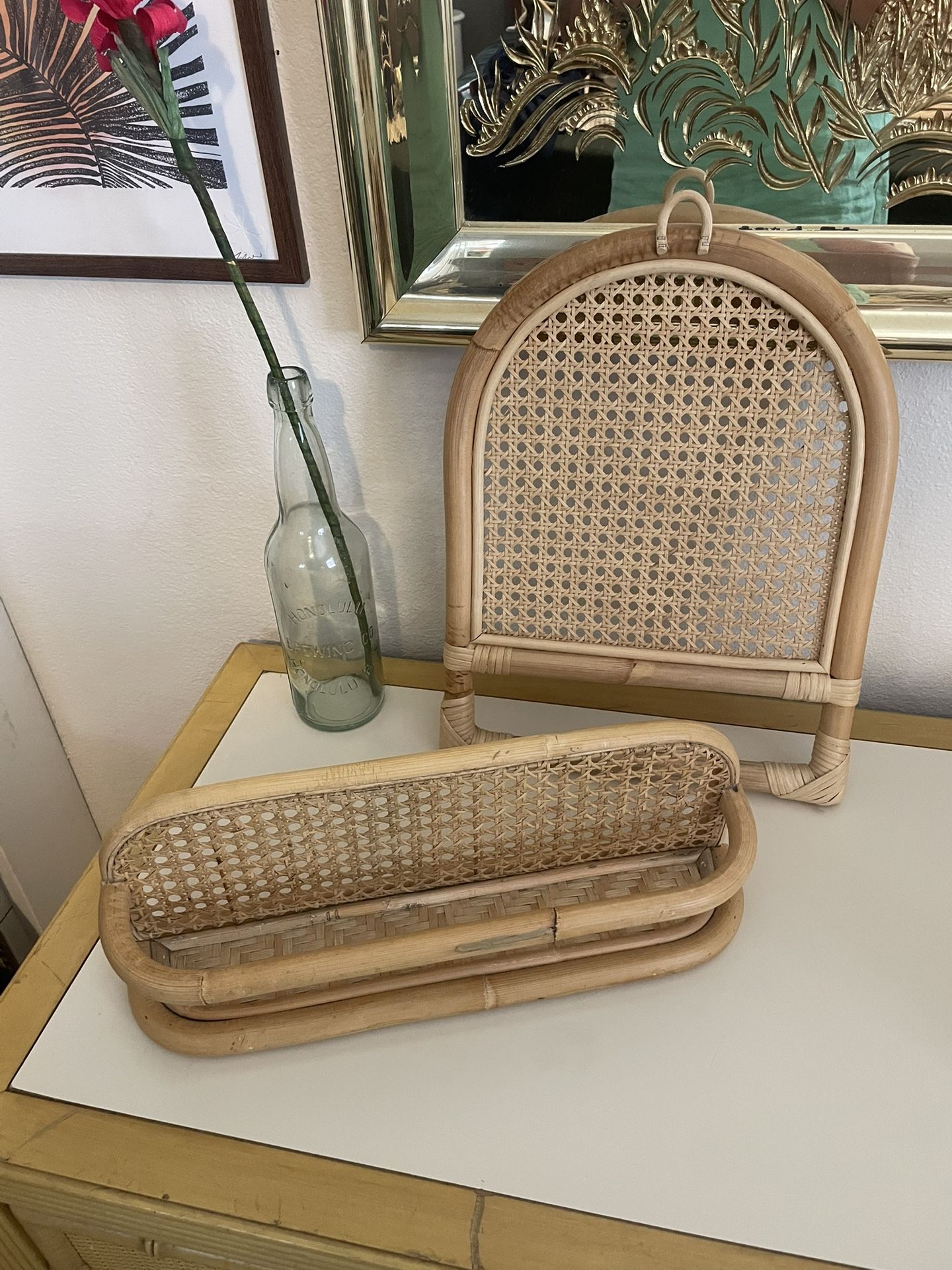 Rattan Earring/ Jewelry Hanger And Rattan Small Shelf