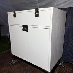 Anthropology Ingram White Brass 1 Drawer Cabinet Overall: 32.5"H, 28"W, 18"D