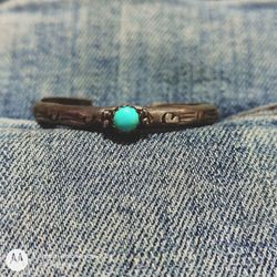 Mitchell Calabaza VTG Sterling Silver Turquoise Baby Cuff Bracelet Signed CLBZ