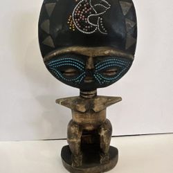 African Fertility Woman Statue Beaded Handcrafted in Ghana Fish  Used