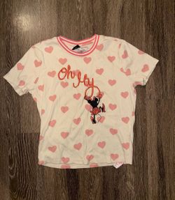 Disney Her Universe White Pink Minnie Mouse Heart Print Crew Neck T-Shirt Size L