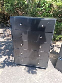 Wooden dresser, metal dresser, and table