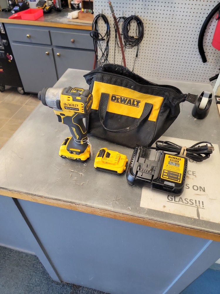 Dewalt 12v Subcompact Brushless Impact Driver W/ 2 Batteries And Charger. Model #: DCF801F2