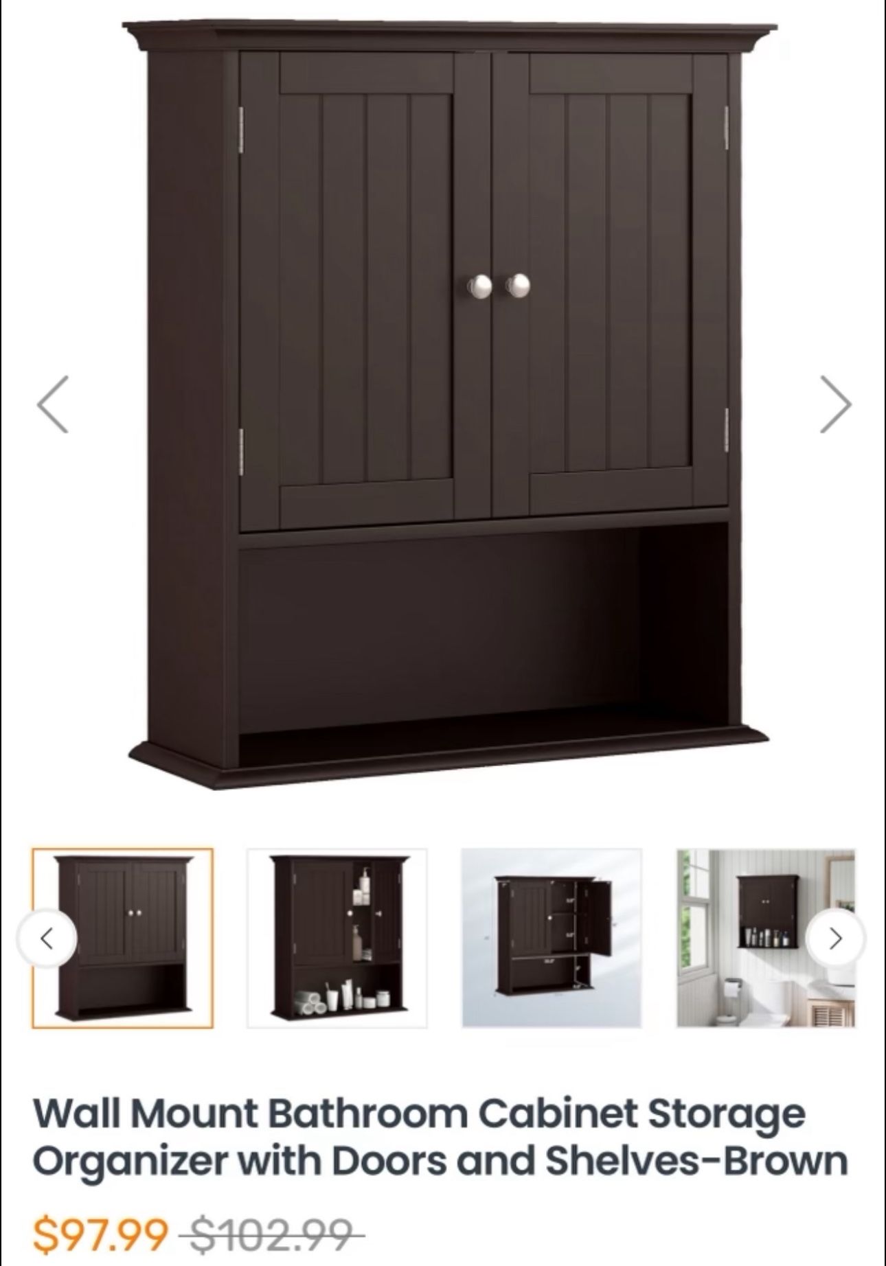 Wall Mount Bathroom Cabinet Storage Organizer with Doors and Shelves-Brown