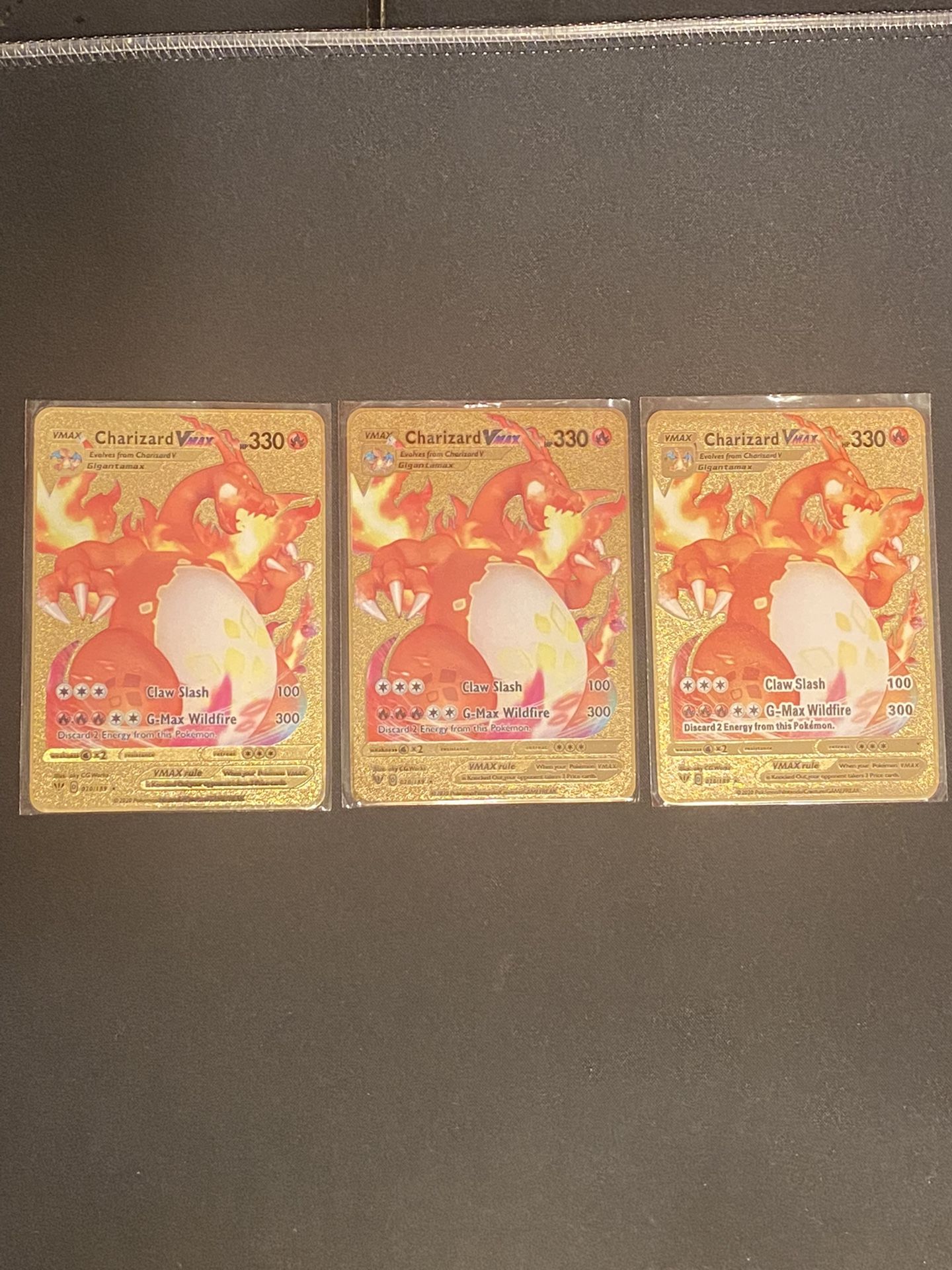 3 Charizard VMAX Gold/Metal Pokemon Cards