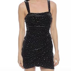 Juniors Jump Apparel Shimmery Glittering Rhinestone Ruched Velvet Bodycon Mini Dress, Black Color, Size XS Extra-Small *NEW with Tags* MSRP $79