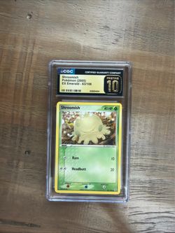 🔥 CGC Pristine 10 Shroomish 63/106 EX Emerald (2005) Pokémon Card – Gold Label 🔥