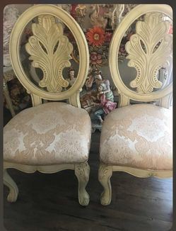 4 French Provincial Carved Wood Accent Chairs