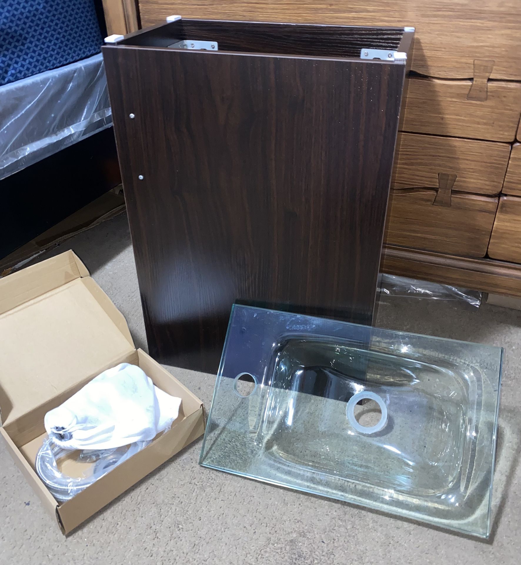 Modern ELECWISH Small Bathroom Vanity Set - Dark Cabinet, Glass Basin, Excellent Value