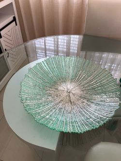 Large Teal Glass Decorative Bowl and vase
