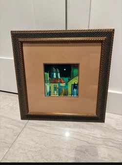 Agustin Gainza painting with 18 x 18 gold frame.