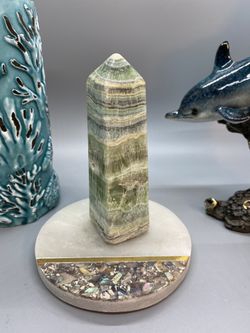 225 Gram Caribbean Pistachio Calcite Stone Obelisk Tower Crystal Specimen