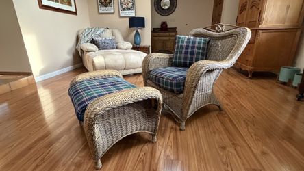 Wicker Chair and Ottoman