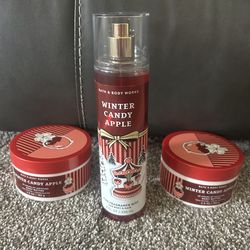 2 NEW BATH & BODY WORKS WINTER CANDY  APPLE BODY BUTTER & FRAGRANCE MIST