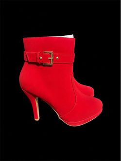 New Red Suede Stiletto Ankle Boots, 5.5
