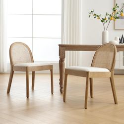 HEAH-YO Rattan Dining Chairs Set of 2, Upholstered Sherpa Dining Room Chairs with Backrests, Modern