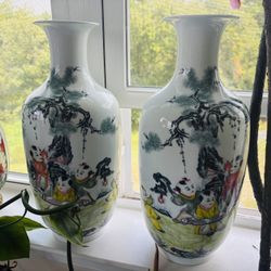 $95 Chinese Porcelain Vase Pair – Children at Play – Hand-Painted”