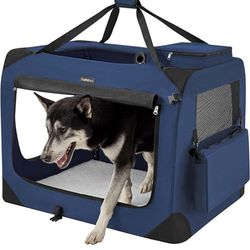 Feandrea Dog Crate, Collapsible Pet Carrier, XXL, Portable Soft Dog Crate, Oxford Fabric, Mesh, Metal Frame, with Handle, Storage Pockets, 36 x 25 x 2