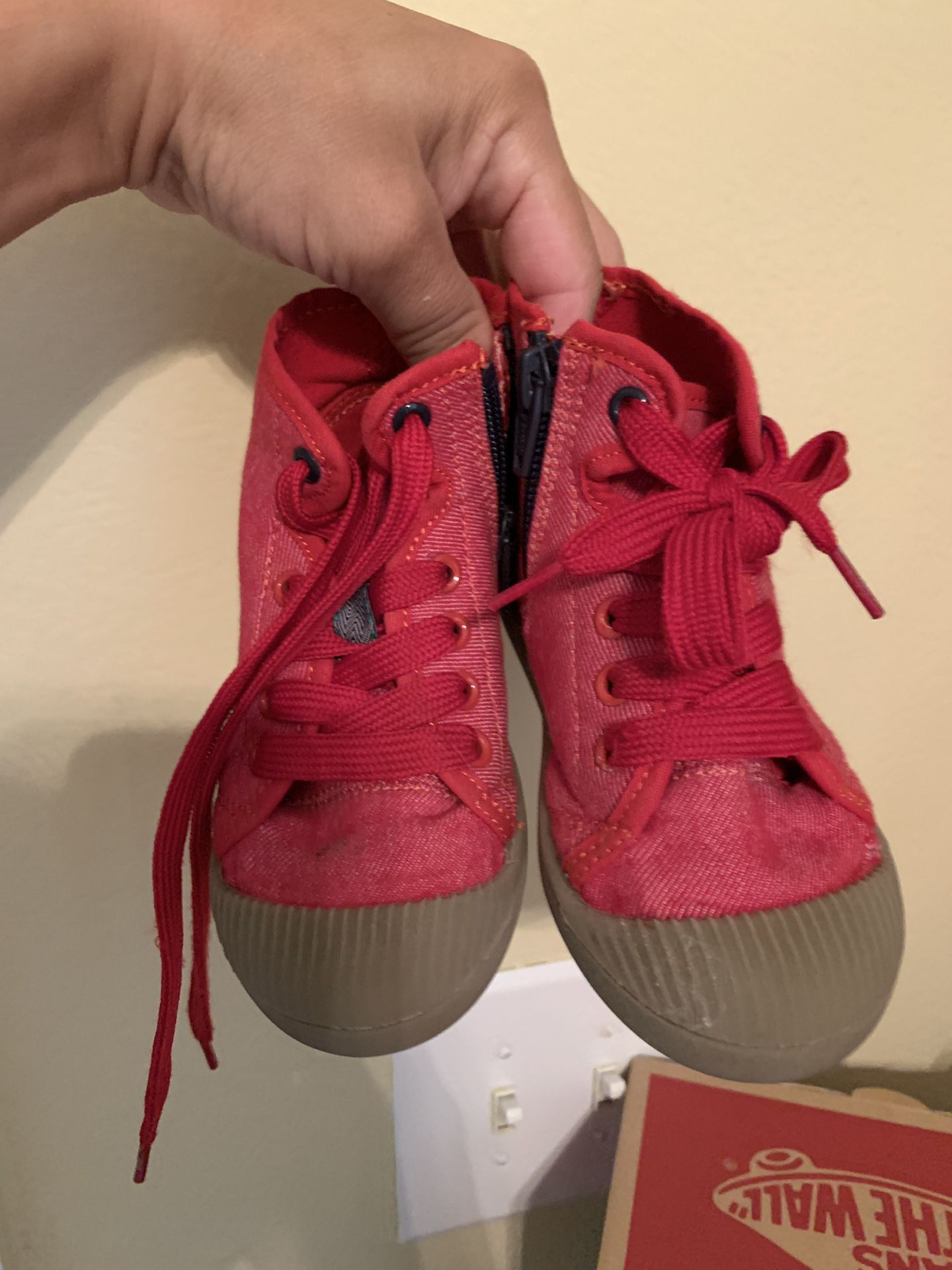 Red shoes for boys used one day only size 8
