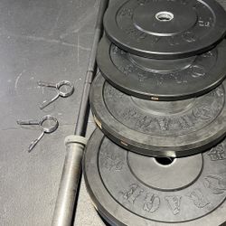 BUMPER PLATES AND 15KG 6F ROGUE BAR