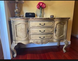French Provincial Sideboard with Marble Top w/ Mirror, can also be used as a Dresser.