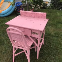 Vintage Wicker Desk and Chair