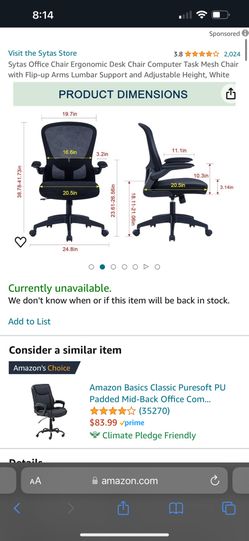 Sytas Office Chair Ergonomic Desk Chair Computer Task Mesh Chair with Flip-up Arms Lumbar Support and Adjustable Height
