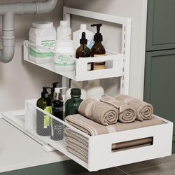 Under Sink Organizer Adjustable Height 2 Tier Bathroom Organizer Pull Out Cabinet Organer kitchen organizers and storage fridge organizers and storage