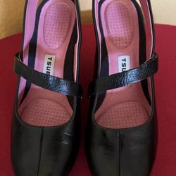 TSUBO US 6.5  Acrea Mary Jane Japan Shoe Black Pink Leather Heel Slingback
