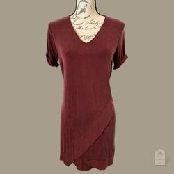 Anthropologie Dolan Burgundy Cupro V-Neck Tunic Dress | XSP Minimalist Layer