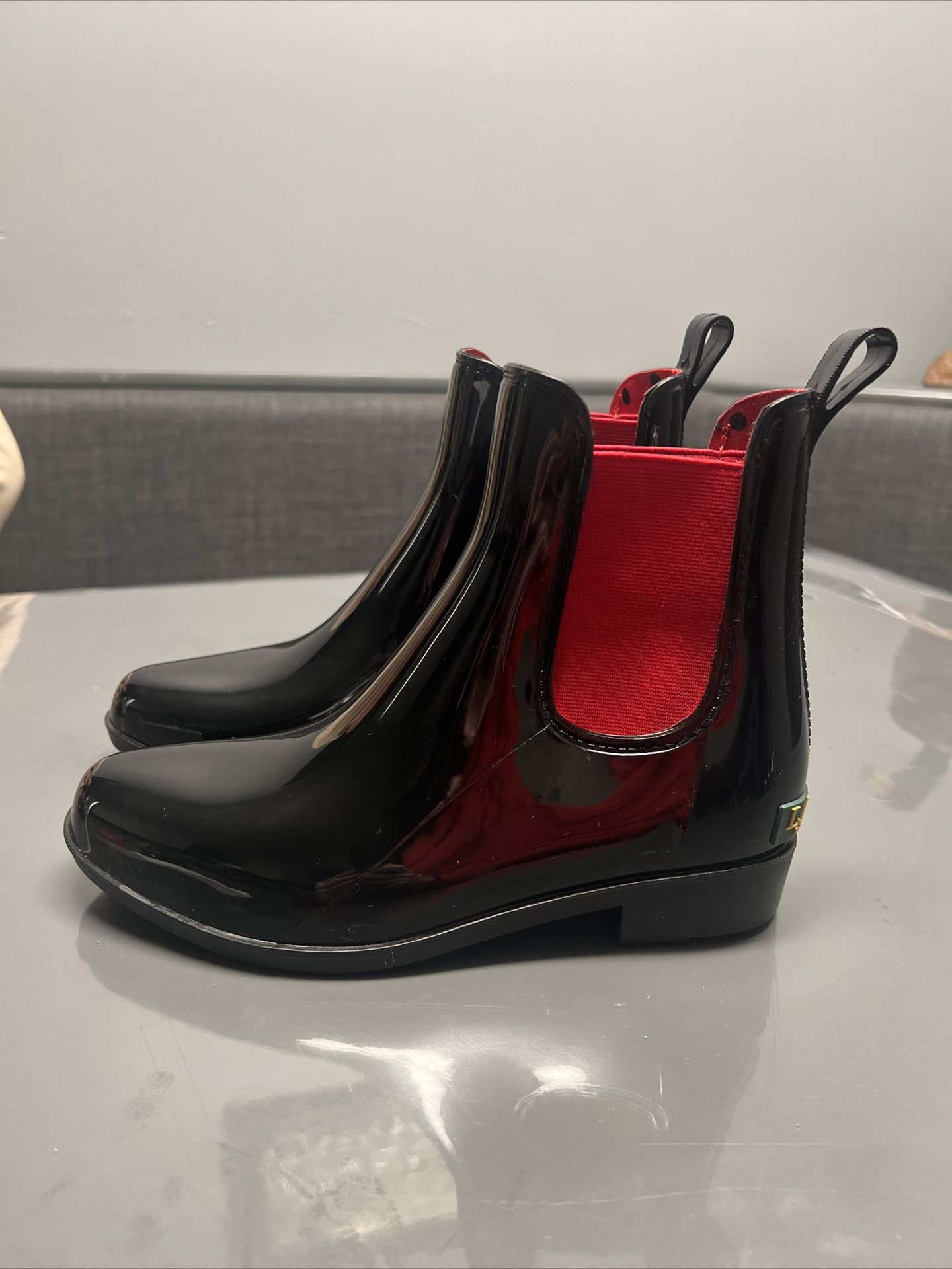 Ralph Lauren Sz. 5 Tally-Bo-Rai Black & Red Rain Boots Girls Womens