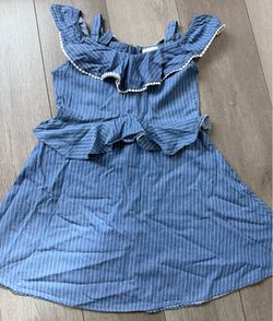 BCBG Girls Blue Striped Ruffle off shoulder Dress Size M (10/12) like new