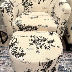 Linnen Barrel Chair And Ottoman
